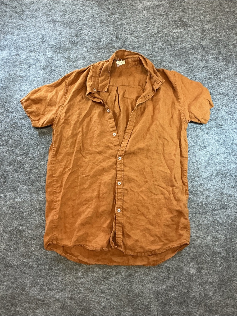 Threads. Short-Sleeve Rust Linen Button-Up Shirt Size XL